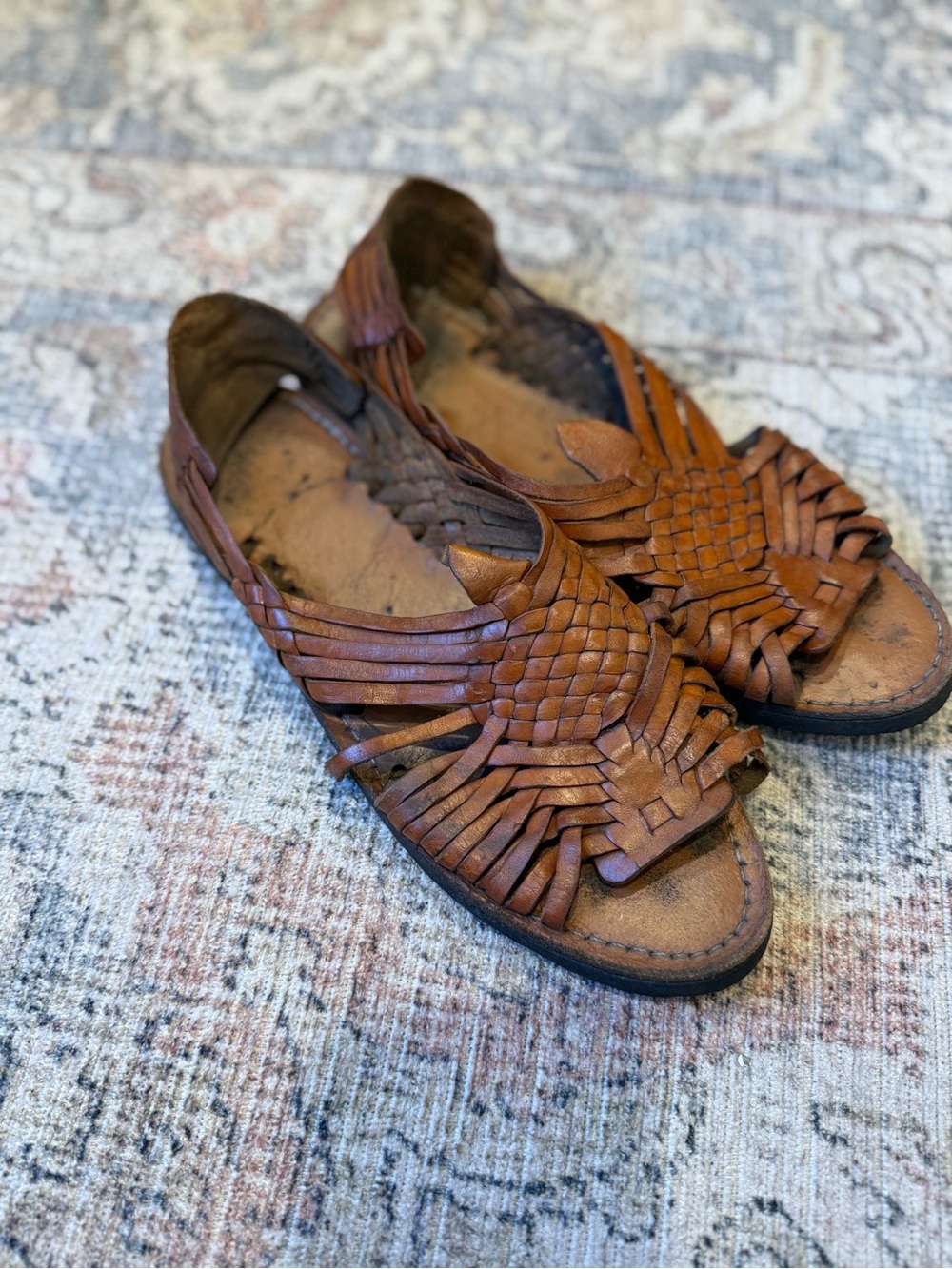 Vintage Woven Leather Huarache Sandals Brown Boho Artisan Slip On